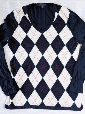 TOMMY HILFIGER MEN'S PULLOVER SWEATER LONG SLEEVE SIZE LARGE DIAMOND PATTERN